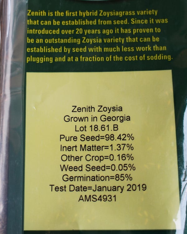 Zenith Zoysia germination rate